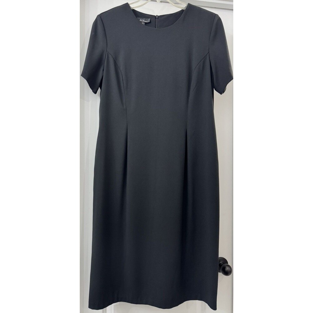 Sheath dress Womens Black Midi Capsule Classic Short Sleeve Slit Hem Dress Sz16